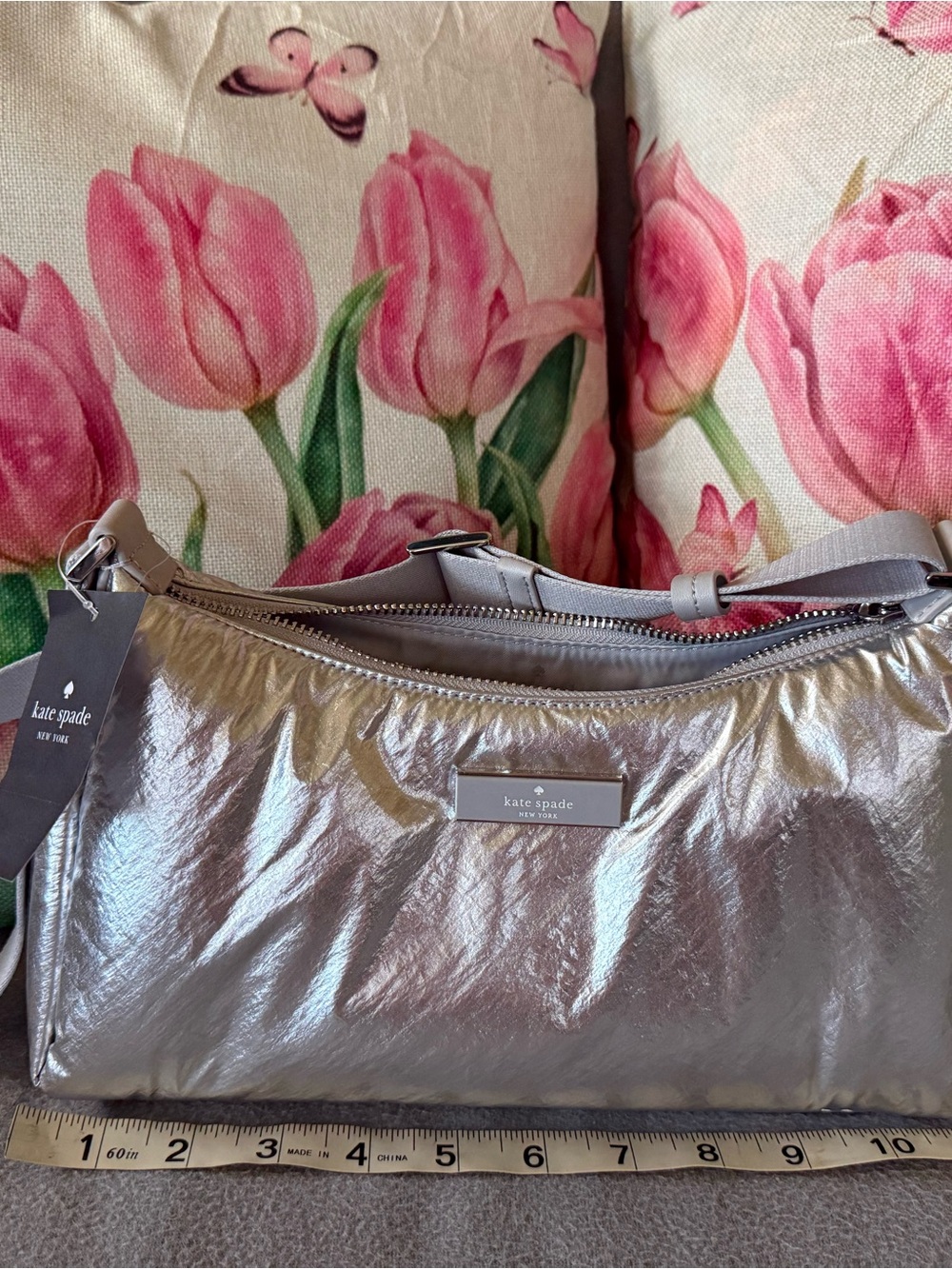 kate spade Silver Metallic Shoulder Bag with Adjustable Strap